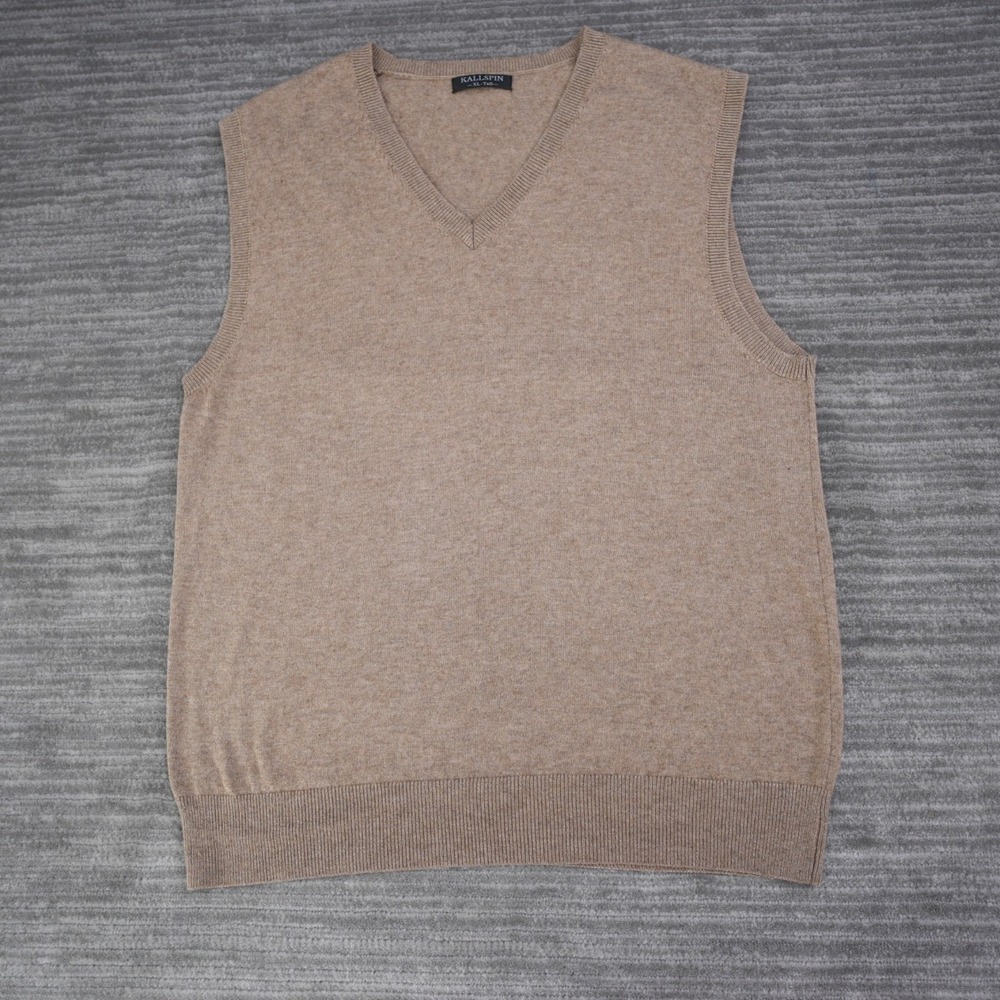 Kallspin Sweater Vest Men Beige Wool Blend‎ Pullover Sleeveless Classic XL Tall